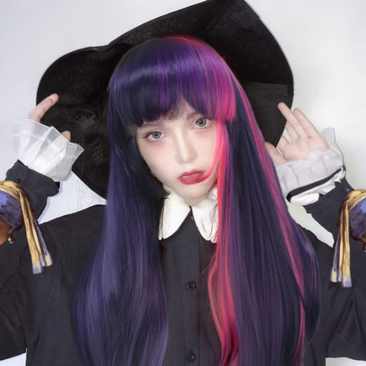 Science Bob - Rosa roxo puro franja longo cabelo