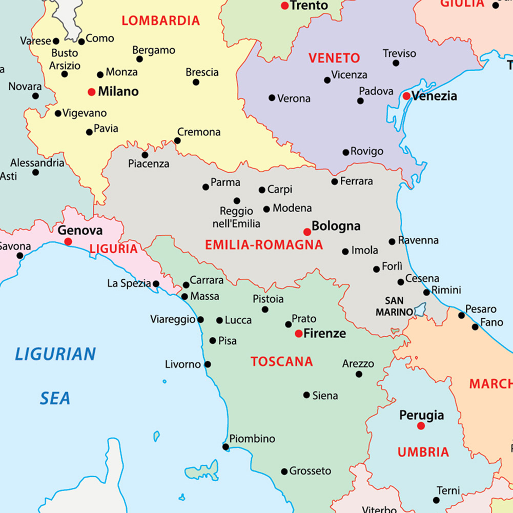 Mapa político italiano da itál - Star Map Poster avaliação e preço